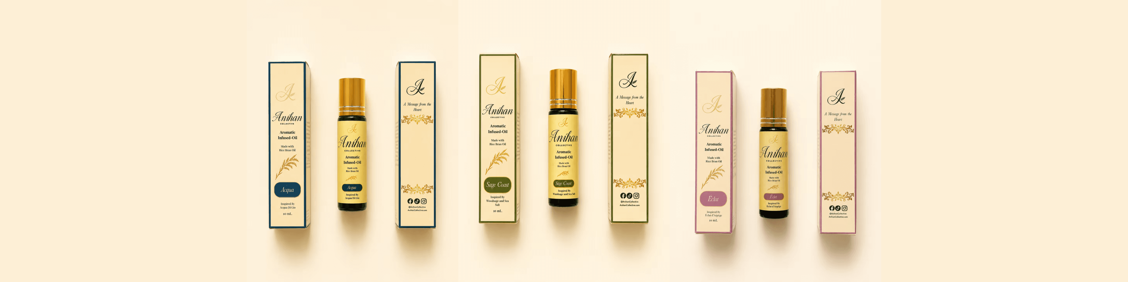 ANIHAN Acqua, Sage Coast, and Éclat products with their packaging