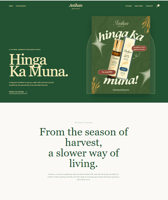 Full-page screenshot of the ANIHAN Collective website and brand story